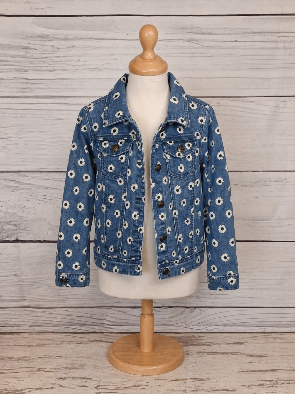 Crewcuts By J. Crew Girls' Blue Denim Jacket with White Daisy Print Pockets  8